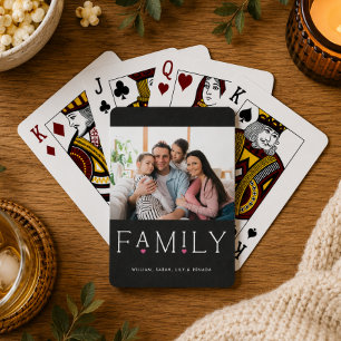 Family Heart Typography Black Photo Playing Cards