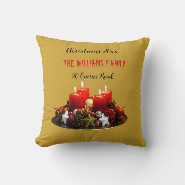 Family Hearth: Personalized Gold Advent Pillow (Front)