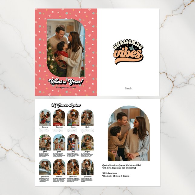 Family Highlights Retro "Year in Review" Photo Holiday Card (Family Highlights Retro "Year in Review" Photo Holiday Card)