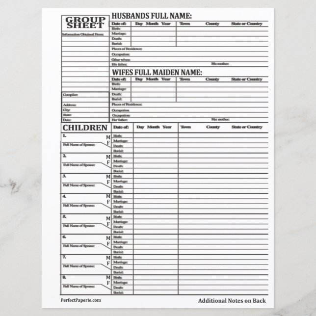 Family History Group Sheet (Front)