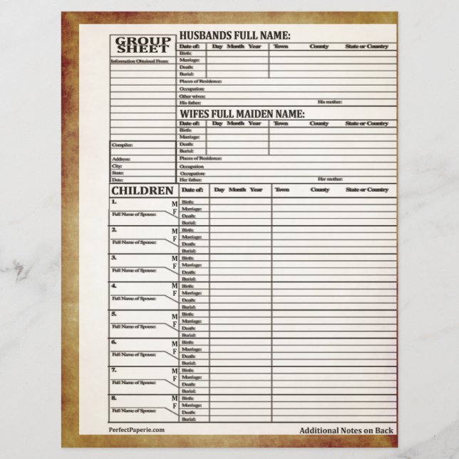 Family History Group Sheet (Front)