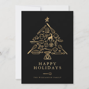 Family Holiday Baking Black & Gold Christmas Tree Card