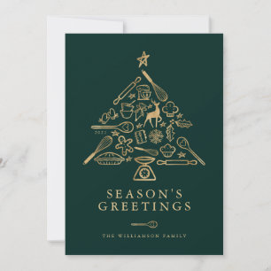Family Holiday Baking Green & Gold Christmas Tree Card