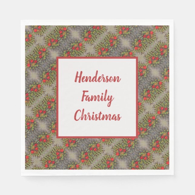 Family Holiday Red and Green Abstract Pattern Napkin (Front)