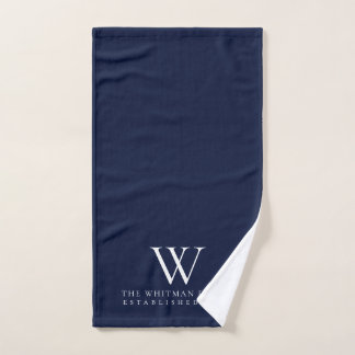 Family Home Monogram Elegant Navy Hand Towel