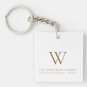 Family Home Monogram Gold White Key Ring