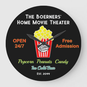 Family Home Movie Theatre Open 24/7  Large Clock