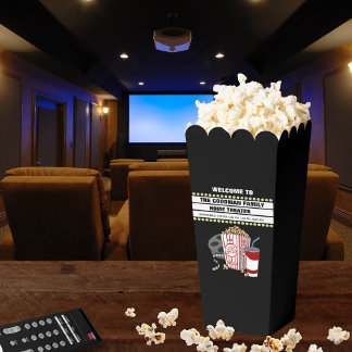Family Home Theatre Custom Name Popcorn Favour Box