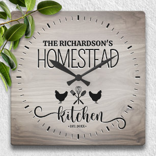 Family Homestead Personalised Rustic Wood Square Wall Clock