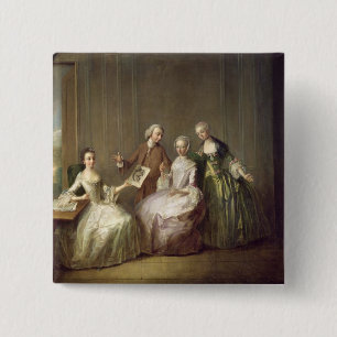 Family in an Interior with Squirrels 15 Cm Square Badge