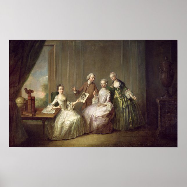 Family in an Interior with Squirrels Poster (Front)