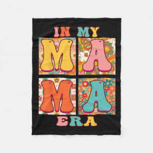 Family In My Mama Era Groovy Retro Floral Mother's Fleece Blanket