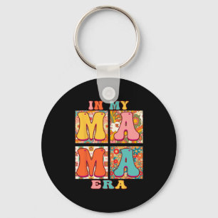 Family In My Mama Era Groovy Retro Floral Mother's Key Ring