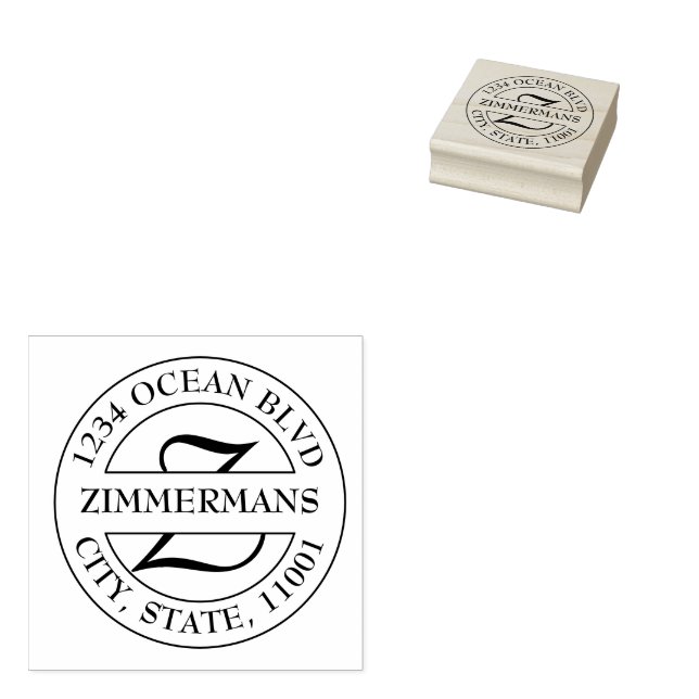 Family Initial Monogram Return Address Round Rubber Stamp (Stamped)