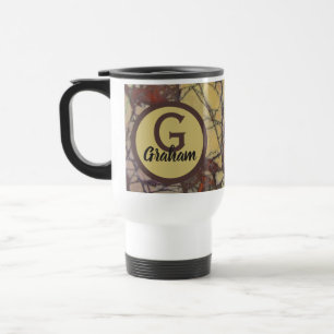 Family Initial Yellow Marble Pattern Monogram Travel Mug