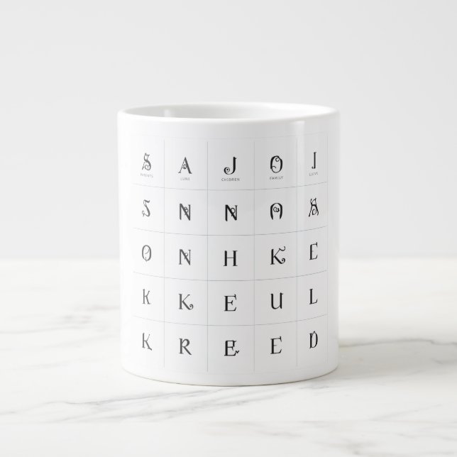 Family Initials Grid Personalised Multi-Initial Cu Large Coffee Mug (Front)