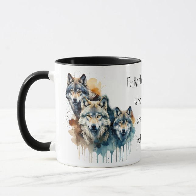 Family Inspirational Wolf Quote Strength Pack Mug (Left)