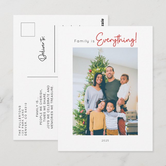 Family is Everything 1 Photo Holiday Christmas Postcard (Front/Back)