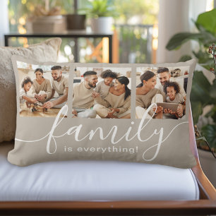Family is Everything 3 Photo Collage Lumbar Cushion