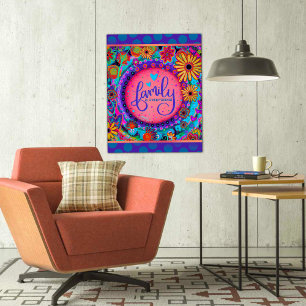 Family Is Everything Floral Pink Inspiring Poster