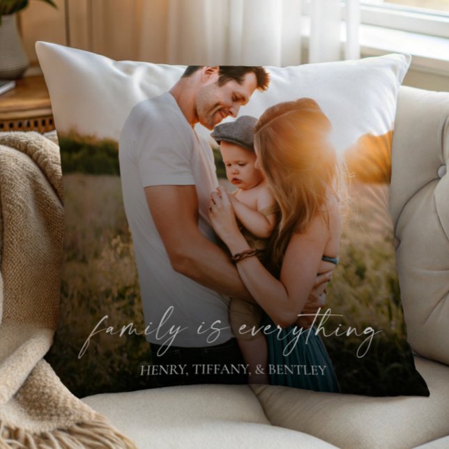 Family Is Everything Modern Elegant Photo Picture Cushion (Creator Uploaded)