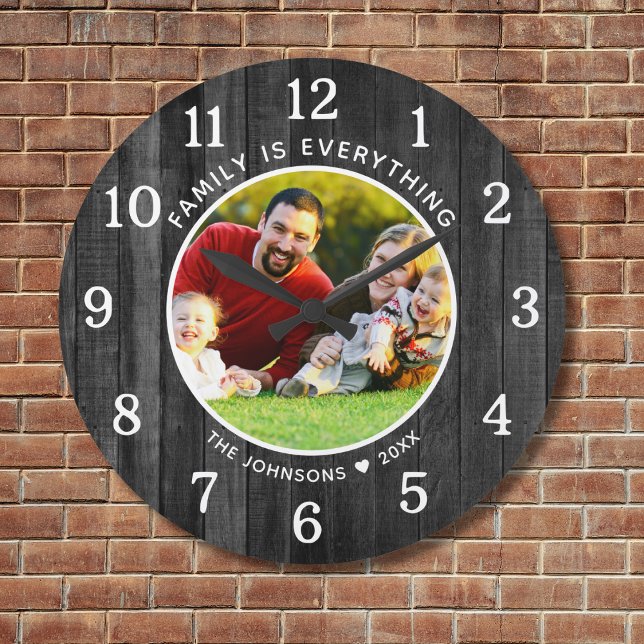 Family Is Everything Photo Name Black Pallet Wood Large Clock (Creator Uploaded)