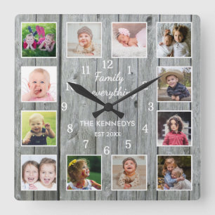 Family Is Everything Quote 12 Photo Gray Wood Square Wall Clock