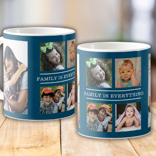 Family Is Everything Quote 6 Photo Collage Blue Coffee Mug