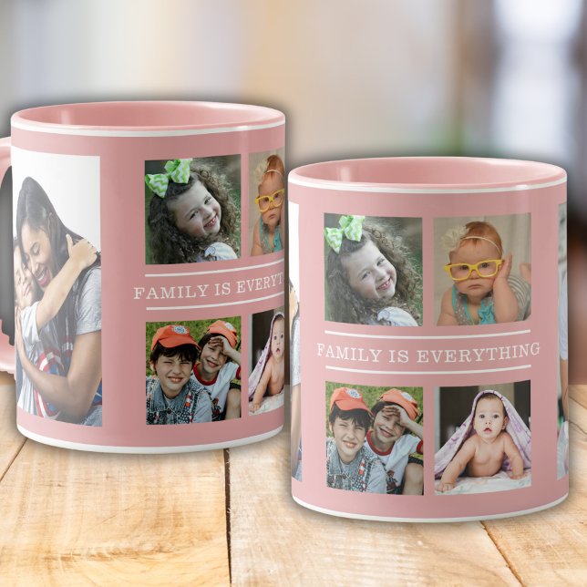 Family Is Everything Quote 6 Photo Collage Pink Mug (Creator Uploaded)