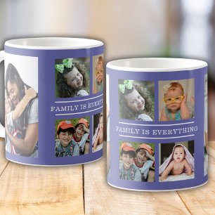 Family Is Everything Quote 6 Photo Collage Purple Coffee Mug