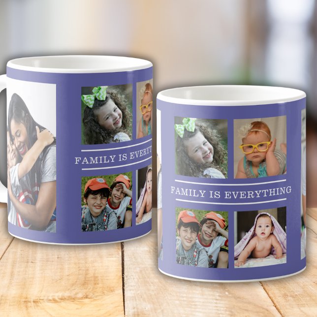 Family Is Everything Quote 6 Photo Collage Purple Coffee Mug (Creator Uploaded)
