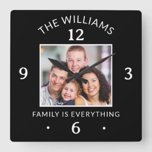 Family Is Everything Quote Custom Name One Photo Square Wall Clock