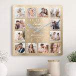 Family Is Everything Quote Family Photo Gold Square Wall Clock<br><div class="desc">Easily create your own personalised gold metallic modern style wall clock with your custom photos. The design also features a beautiful handwritten script quote: "Family is everything". For best results,  crop the images to square - with the focus point in the centre - before uploading.</div>