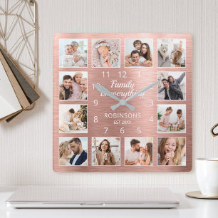 Family Is Everything Quote Family Photo Square Wall Clock