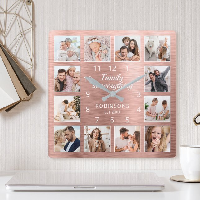 Family Is Everything Quote Family Photo Square Wall Clock (Creator Uploaded)