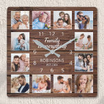 Family Is Everything Quote Photo Collage Rustic Square Wall Clock<br><div class="desc">Easily create your own personalised rustic wooden plank farmhouse style wall clock with your custom photos. The design also features a beautiful handwritten script quote: "Family is everything". For best results,  crop the images to square - with the focus point in the centre - before uploading.</div>