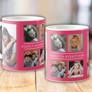 Family Is Everything Quote Pink 6 Photo Collage   Coffee Mug