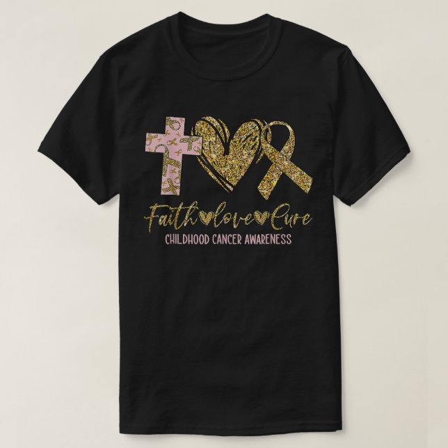 Family Is Faith Love Cure Childhood Cancer Awarene T-Shirt (Design Front)