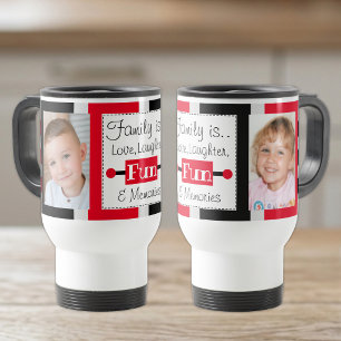 Family is love striped photos black red travel mug