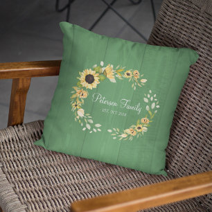 Family keepsake monogrammed rustic sunflowers cushion