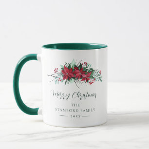 Family Keepsake Poinsettia Floral Christmas Custom Mug