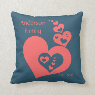 Family Keepsake, Slate & Rose Hearts Personalise Cushion