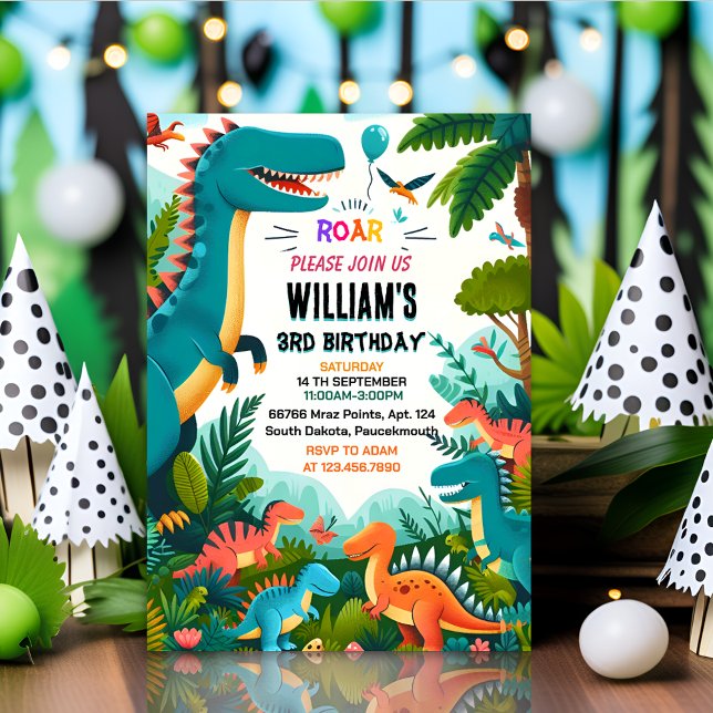 family kids cute boys T three 3 rex 3rd birthday Invitation (Creator Uploaded)