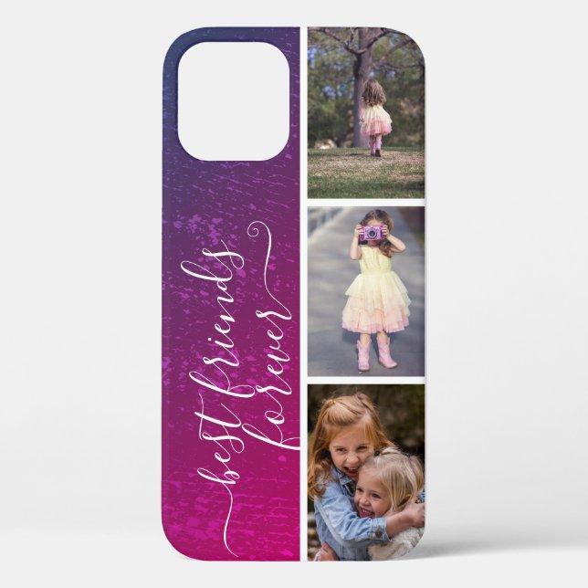 Family Kids Photo Collage Template Pink Ombre Cute Case-Mate iPhone Case (Back)