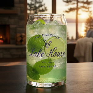 Family Lake House Coastal Custom Decor Can Glass