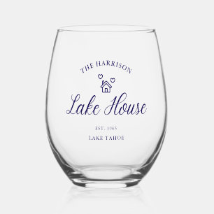 Family Lake House Coastal Custom Decor Stemless Wine Glass