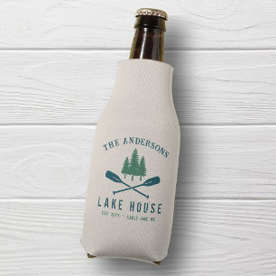 Family Lake House Modern Rustic Boat Oar Pine Tree Bottle Cooler