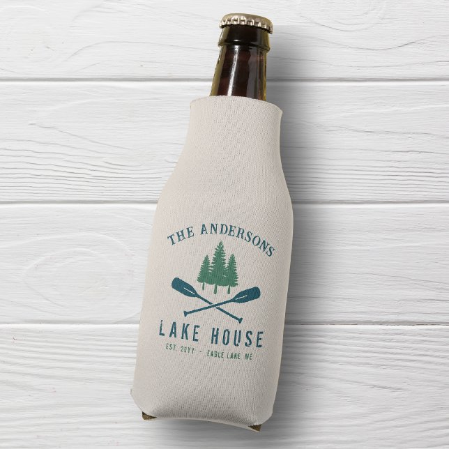 Family Lake House Modern Rustic Boat Oar Pine Tree Bottle Cooler (Creator Uploaded)