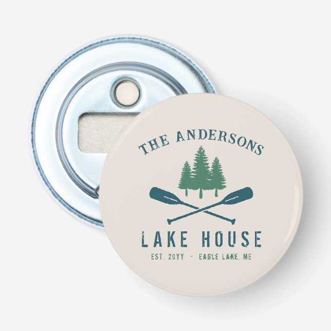 Family Lake House Modern Rustic Boat Oar Pine Tree Bottle Opener (Front)