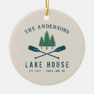 Family Lake House Modern Rustic Boat Oar Pine Tree Ceramic Tree Decoration